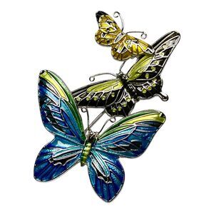Zarah Tropical Butterflies Brooch Sterling Silver Plated Cloisonne Enamel Pin